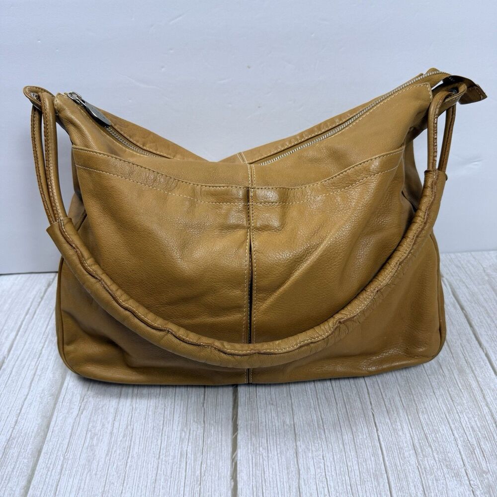 Furla Italian Leather Shoulder Hobo Bag Brown Medium One Strap Slouchy Zip Up